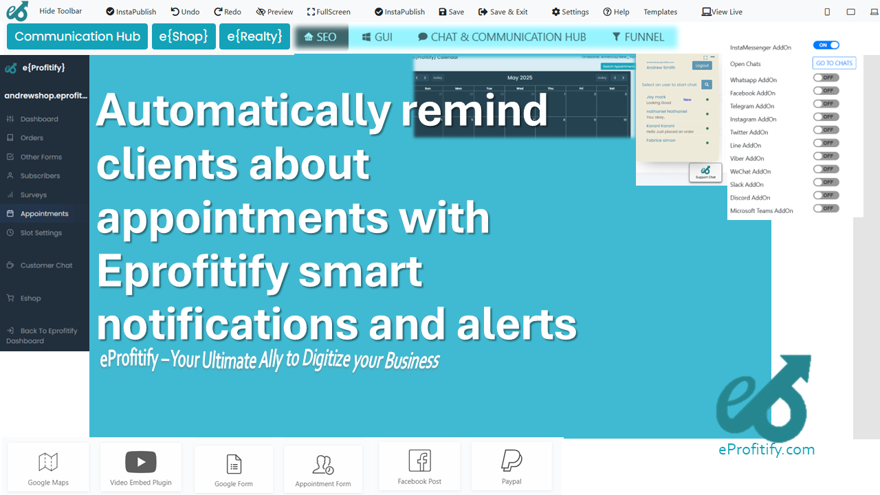 Automatically remind clients about appointments with Eprofitify smart notifications and alerts